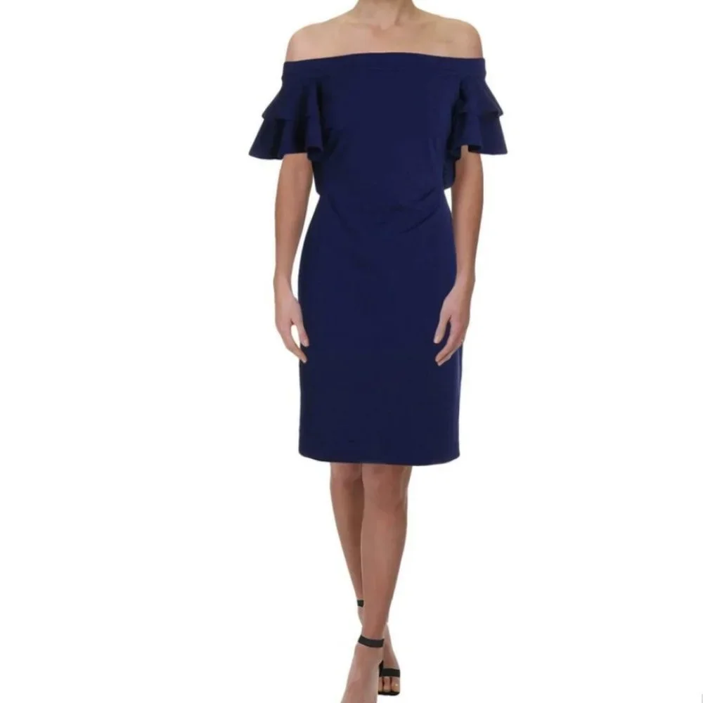 NWT Lauren Ralph Lauren Tiered Ruffle Overlay Sheath Dress - Picture 1 of 6